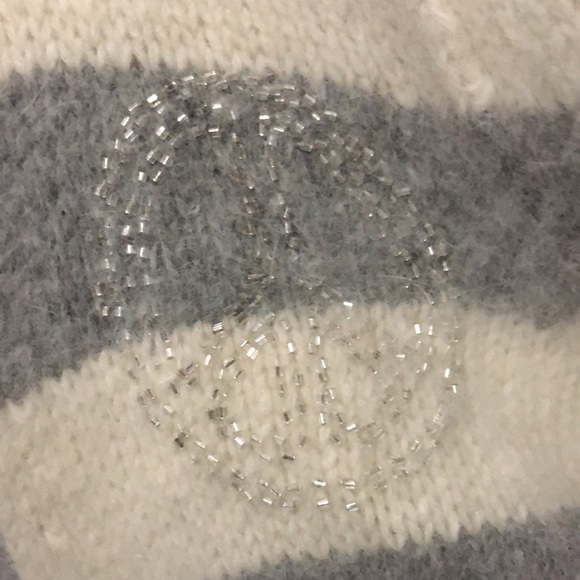 RARE-VS PINK Angora Cardigan-Sz S-Gray&White Stripes-Deep V Neck-EUC - Picture 8 of 16